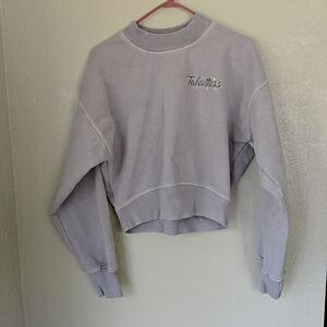 $129 TALENTLESS Purple washed mock neck cotton CROP sweatshirt women size Medium